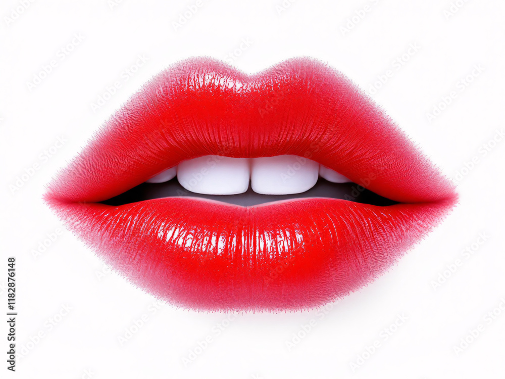 Close-up of glossy red lips with vibrant lipstick, exuding sensual beauty. Close-up of glossy red lips with vibrant lipstick, exuding sensual beauty.