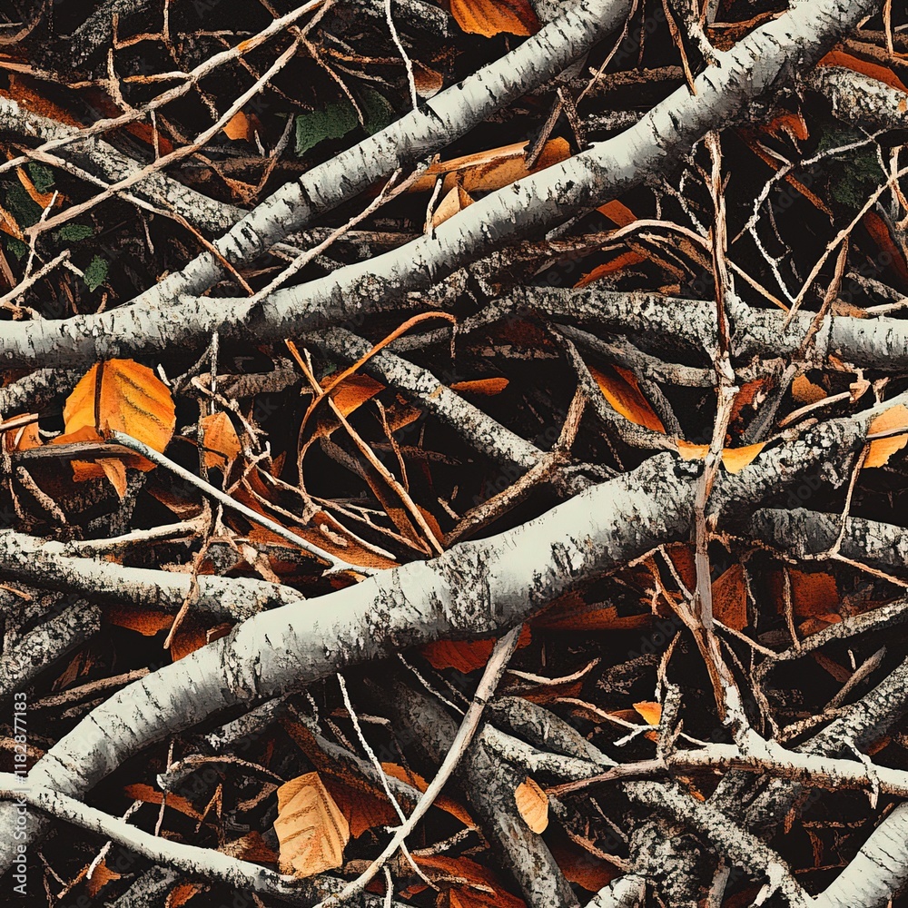 Fallen Branches Foliage Hunting Camouflage, Seamless Pattern Texture Fallen Branches Foliage Hunting Camouflage, Seamless Pattern Texture