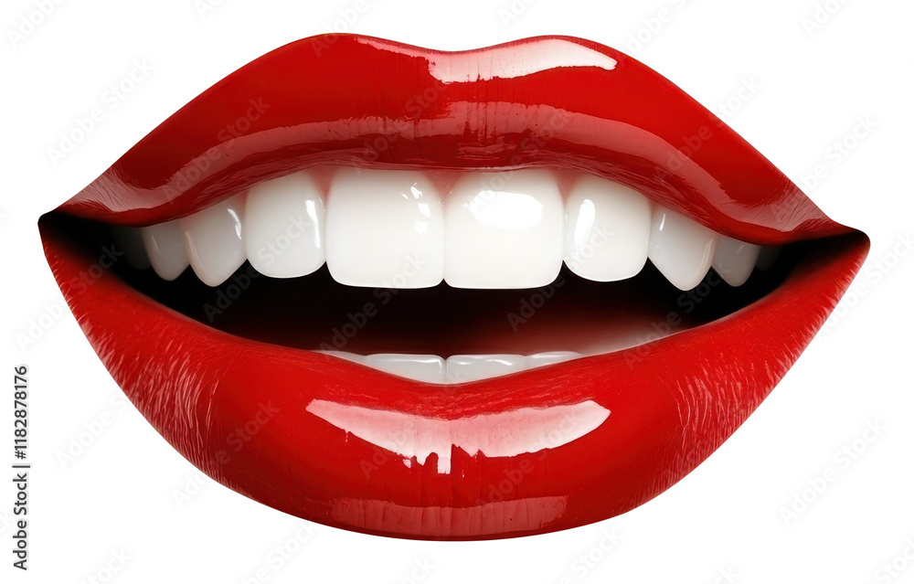 Fototapeta premium PNG Red lips cosmetics lipstick teeth.