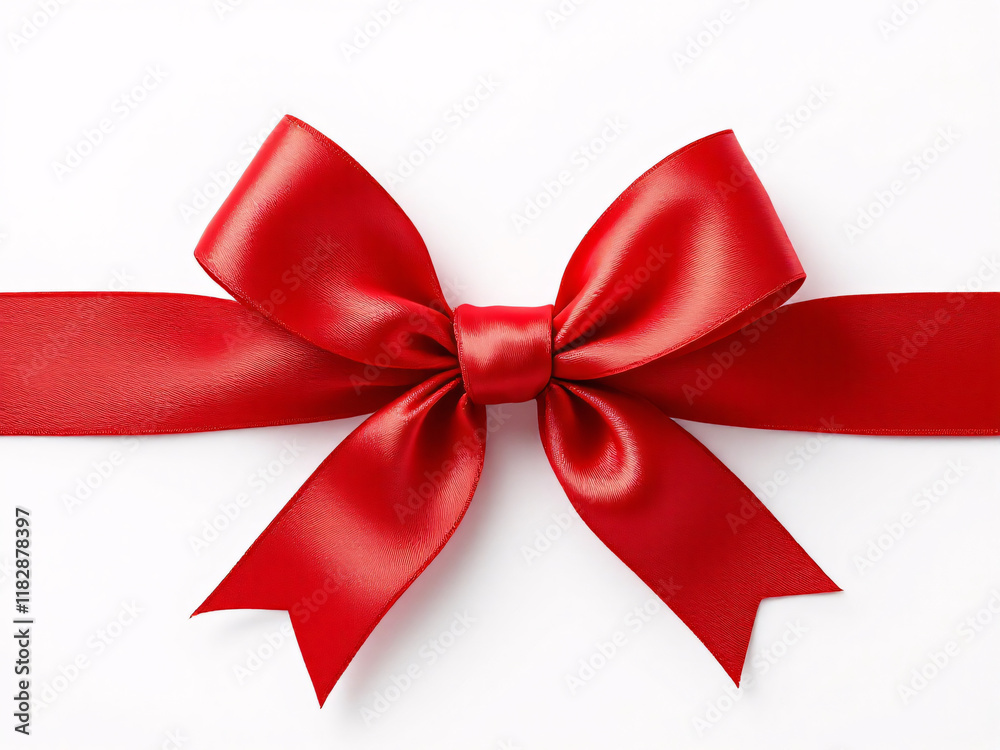 Fototapeta premium Satin, Red, Bow, Ribbon, Gift, Elegant, Celebration, Festive, Holiday, Decoration, Luxury, Silk, Shiny, Smooth, Texture, Symmetry, Loops, Knot, Centerpiece, Present, Wrapping, Occasion, Glossy, Vibran