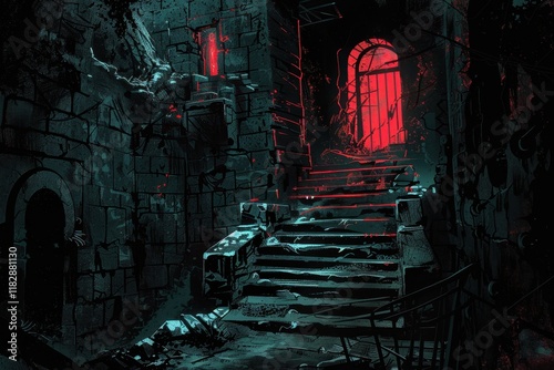 Illustration of Underworld concept in shadowy black and crimson photo