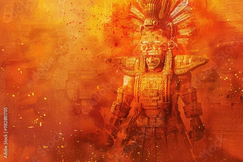 Illustration of Xiuhtecuhtli Aztec Fire God in vibrant colors photo