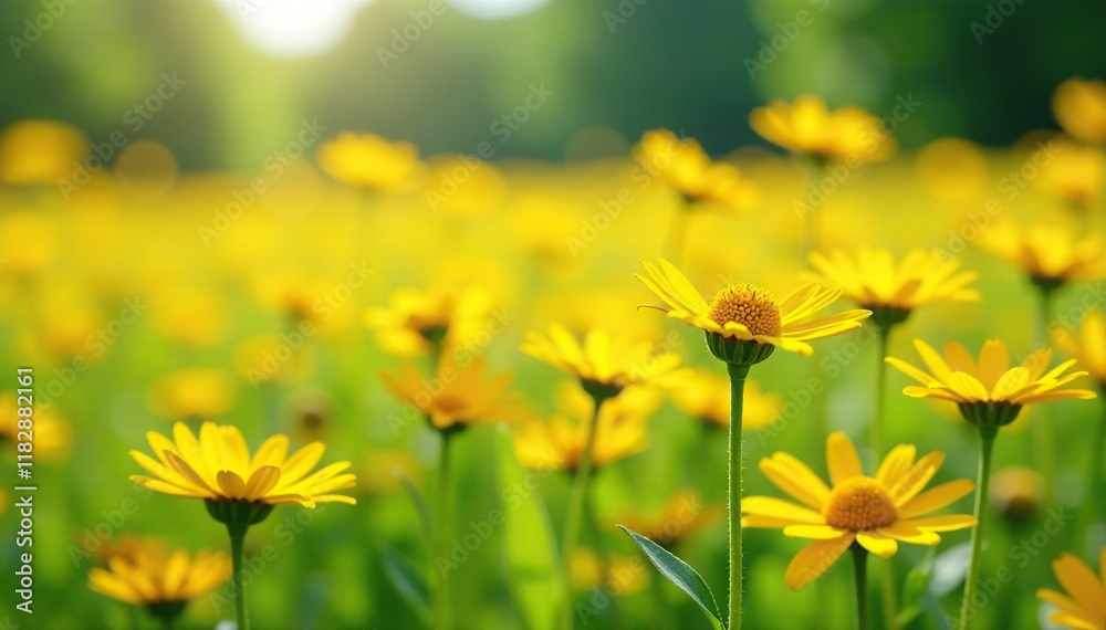 Field of yellow daisies swaying in the breeze, daisies, summer Field of yellow daisies swaying in the breeze, daisies, summer
