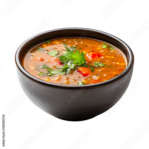 Lentil Soup Shorba in a Bowl with Spoon Isolated on Transparent Background photo