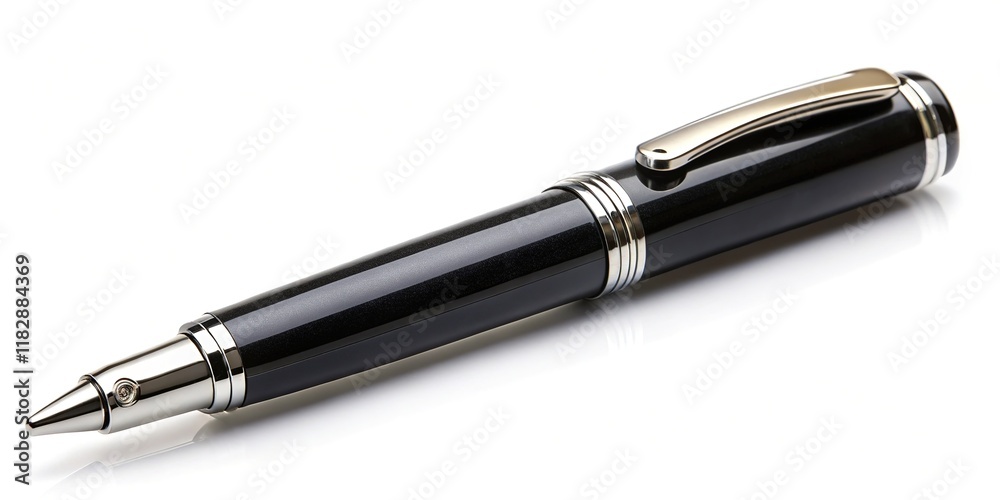 Classic Black Pen with Silver Clip - High-Resolution Product Photography Classic Black Pen with Silver Clip - High-Resolution Product Photography