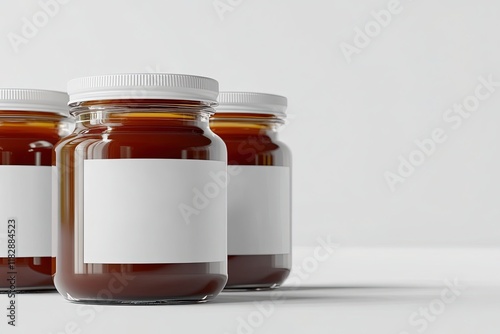 135 250 500 and 1000 ml honney jars with white photo