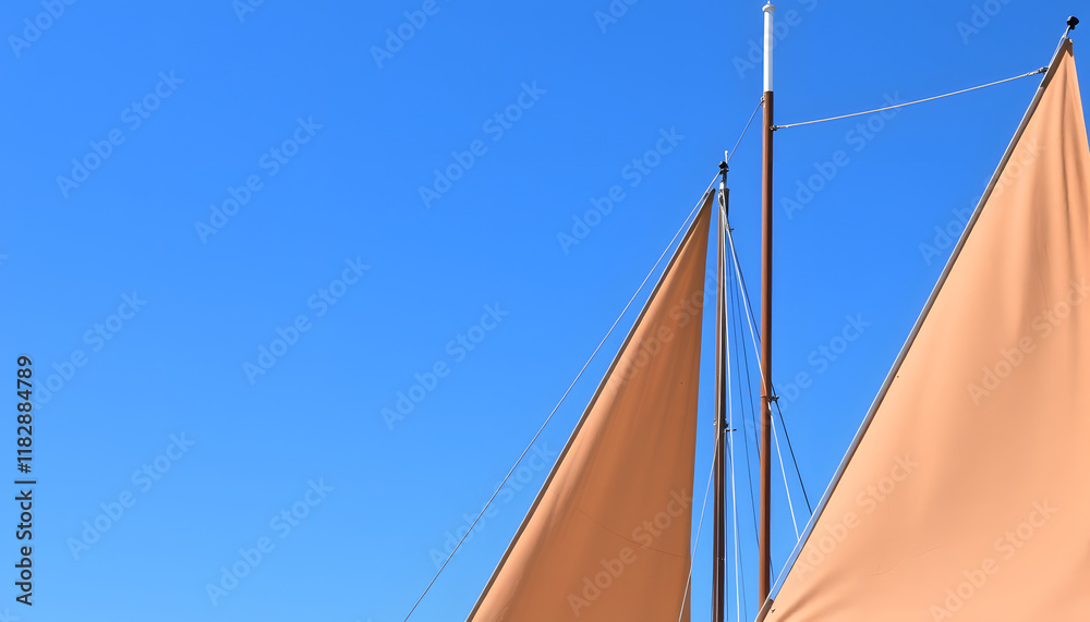 Fototapeta premium Sails and mast in the blue sky, craft clay. isolated with white highlights