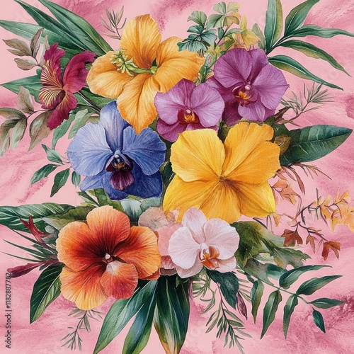 Wallpaper Mural Tropical Flowers and Peonies Watercolor Seamless Pattern Floral Wallpaper Design Torontodigital.ca