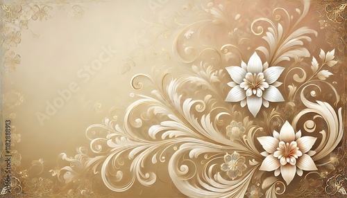 Soft cream and gold gradient background with intricate floral swirls and a luxurious texture