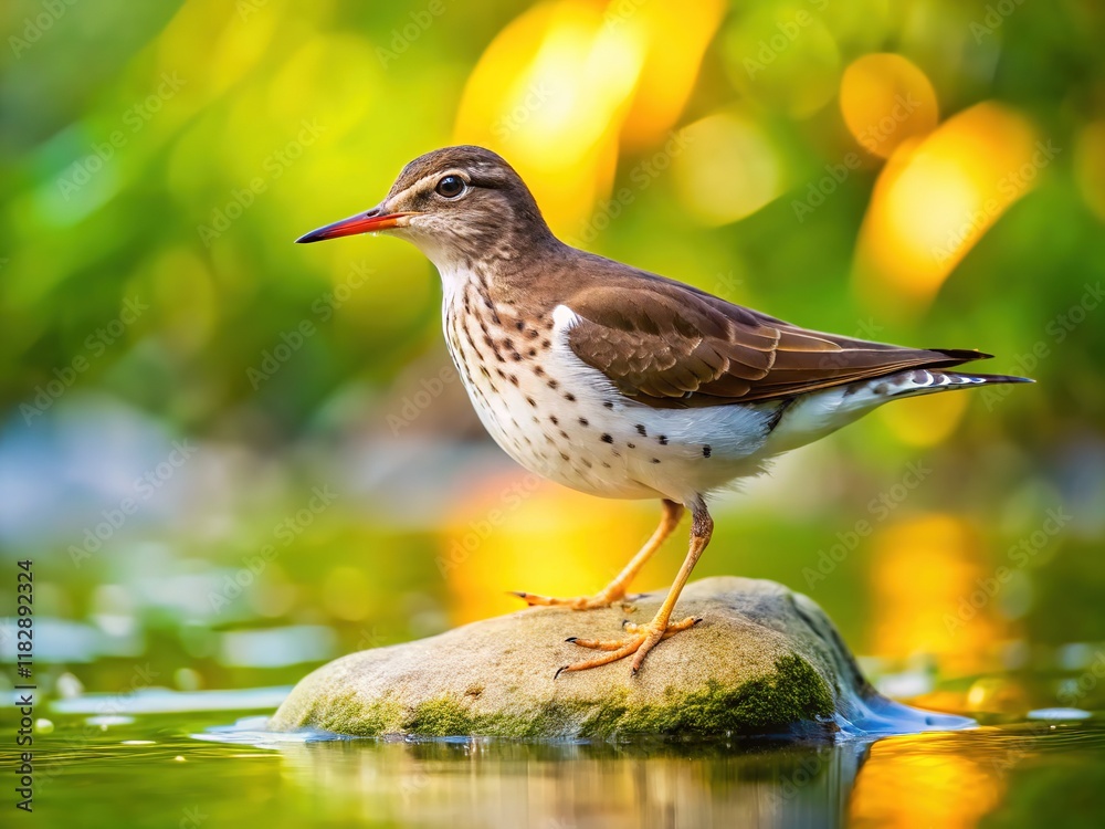 Spotted Sandpiper on Spring Rock, Water, Nature Spotted Sandpiper on Spring Rock, Water, Nature