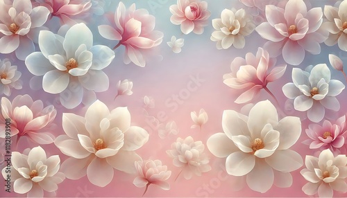 Dreamy pastel ombre background with translucent magnolia flower overlays