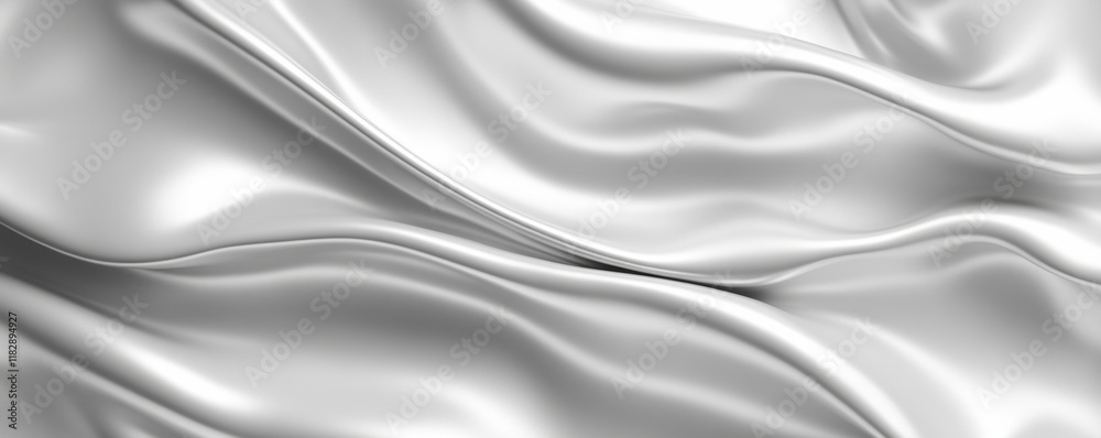 Fototapeta premium Smooth, flowing silver fabric with elegant waves and soft texture, creating luxurious and sophisticated appearance. Ideal for backgrounds or fashion design