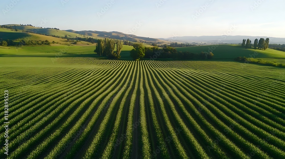 Fototapeta premium Aerial View of Serene Green Fields in Rolling Hills