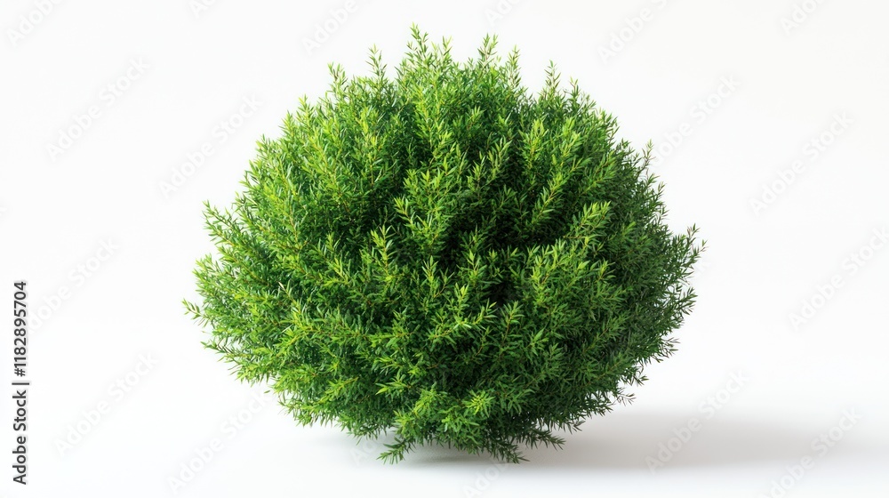 Fototapeta premium Round green shrub, studio shot, white background, landscaping design