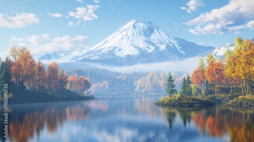 Fuji mountain and Kawaguchi Ko lake in morning photo