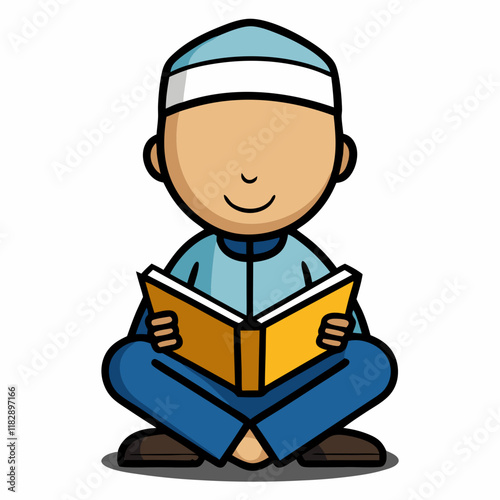 colorful illustration of a muslim person reading quran