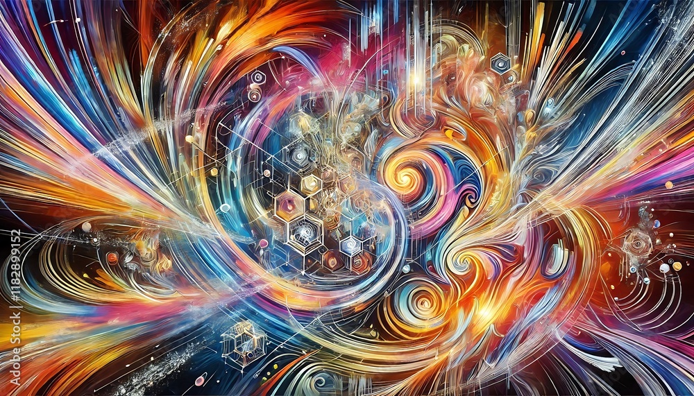 Abstract patterns and swirls in vibrant colors, digital energy. Abstract patterns and swirls in vibrant colors, digital energy.
