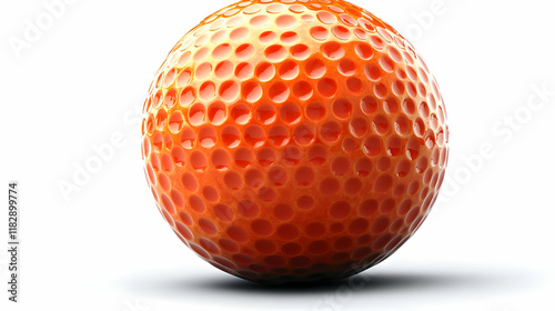 Orange Golf Ball Sits on White Surface, Showing Dimples and Glossy Finish