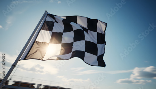 chekered racing flag, Dynamic motion. isolated with white highlights photo