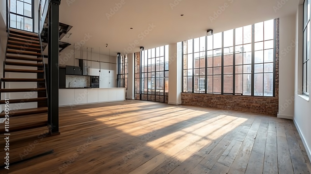 Obraz premium Modern loft interior photography spacious bright urban minimalism