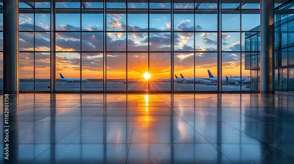 Sunset over airport runway terminal view travel photography calm atmosphere Sunset over airport runway terminal view travel photography calm atmosphere
