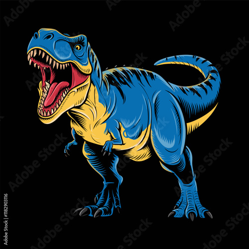 T-Rex Ferocious blue dinosaur illustration