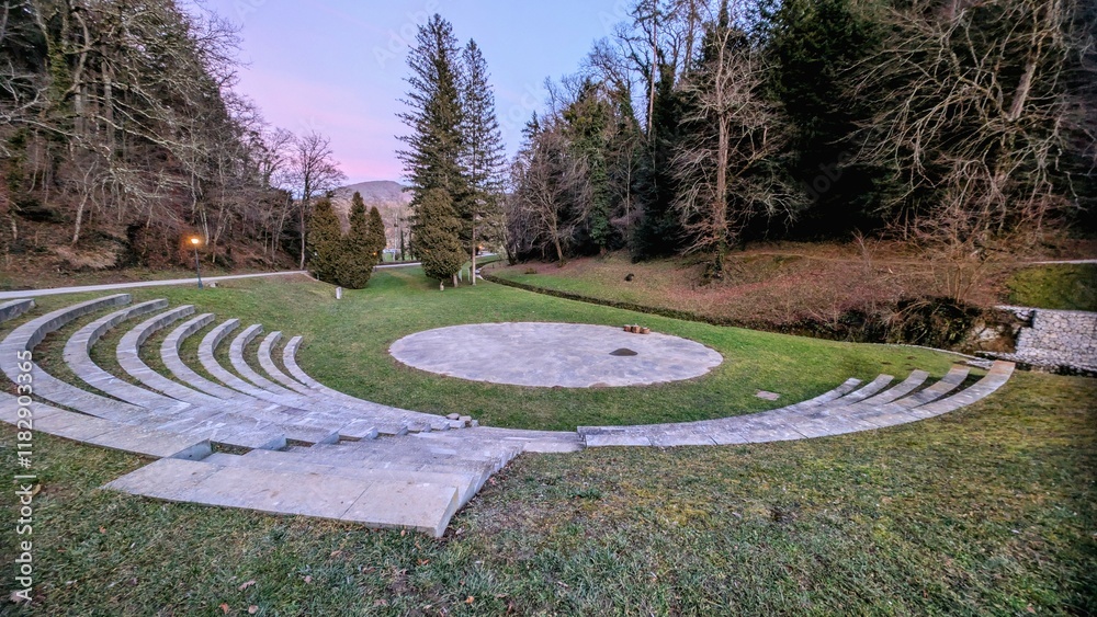 Historical amphitheatre, landmark at Trakoscan, Croatia, County Hrvatsko zagorje, nature background