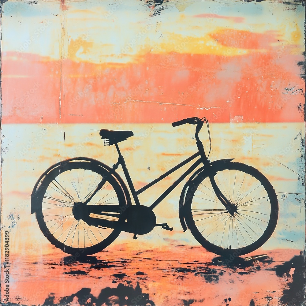 Sunset Silhouette Bicycle: Coastal Cycling Scene Sunset Silhouette Bicycle: Coastal Cycling Scene