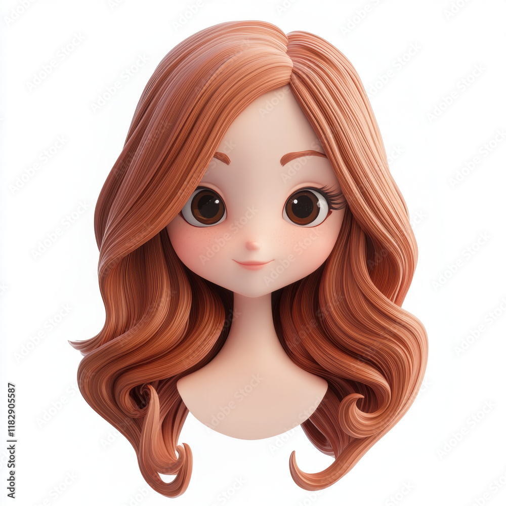 Obraz premium cute animated character with long, wavy, reddish brown hair and large expressive eyes, showcasing friendly and inviting expression