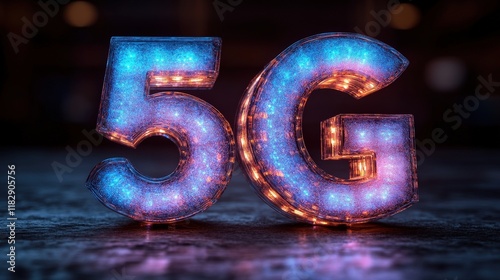 Bright and Colorful Representation of 5G Technology with Neon Lights and Sparkling Effects Ideal for Future Connectivity Concepts and Digital Innovation Themes photo