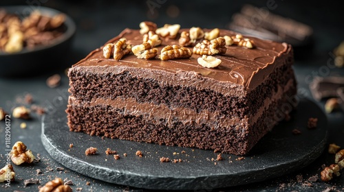Delicious Chocolate Cake Topped With Pecans