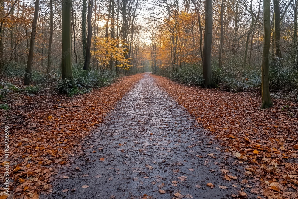 beautiful autumn forest path with sunbeams breaking through colorful fall foliage golden maple and oak trees creating natural tunnel effect beautiful autumn forest path with sunbeams breaking through colorful fall foliage golden maple and oak trees creating natural tunnel effect