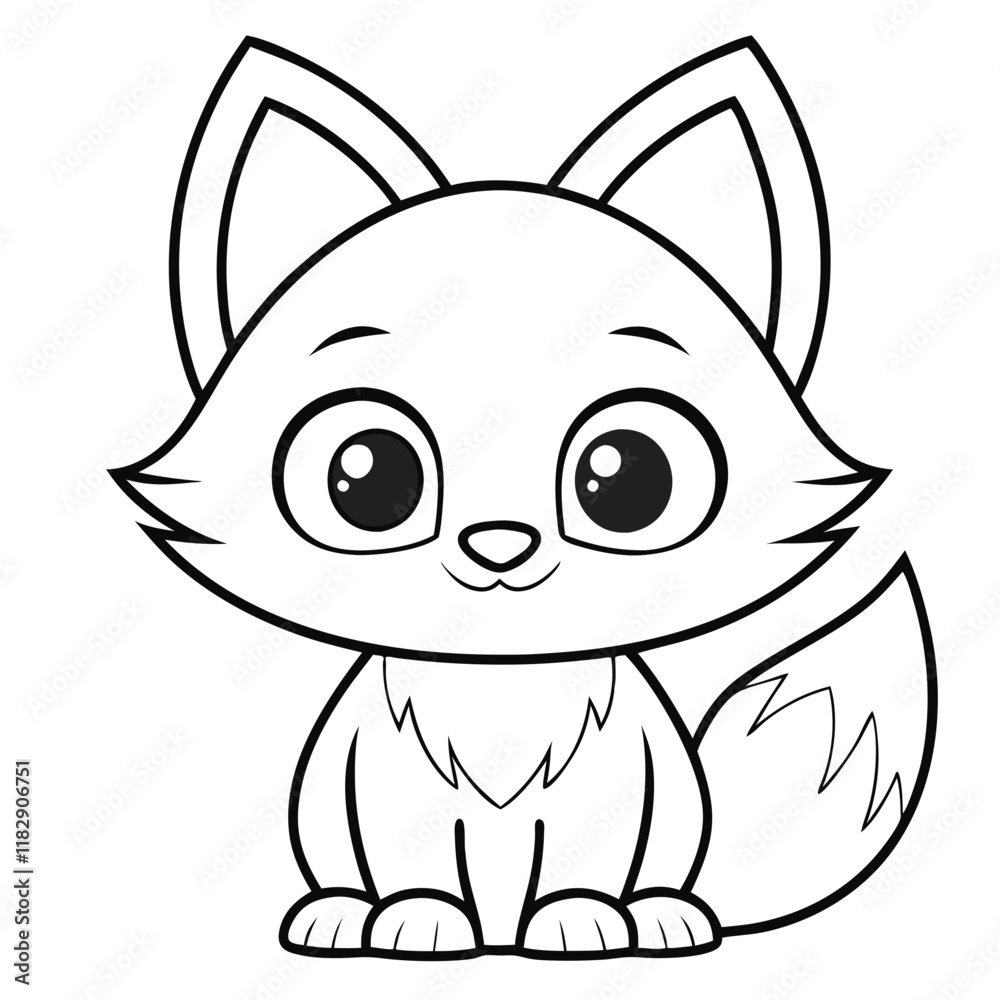 Cute cartoon fox vector illustration, black and white line art for children’s coloring book. Cute cartoon fox vector illustration, black and white line art for children’s coloring book.