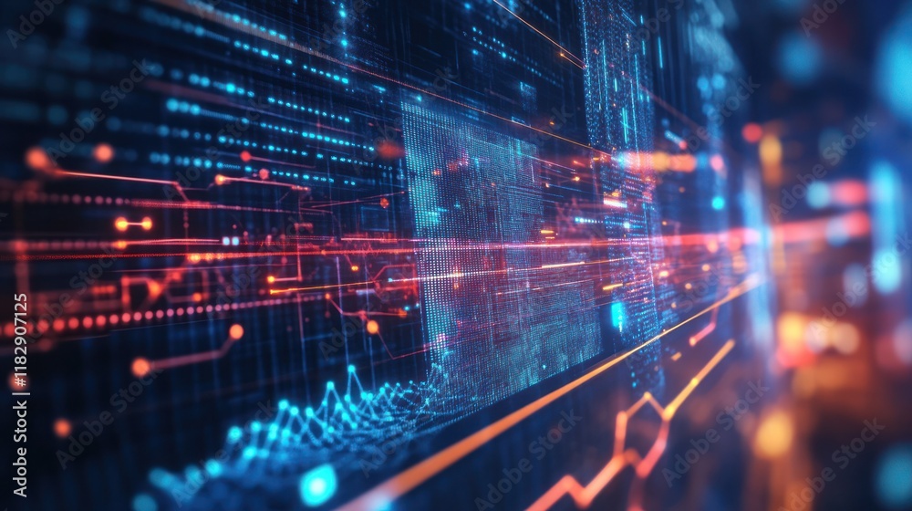 Fototapeta premium Abstract Digital Data Stream: A Futuristic Visualization of Binary Code and Network Connections