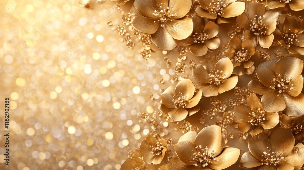 Elegant Golden Flowers with Sparkling Background for Celebrations Elegant Golden Flowers with Sparkling Background for Celebrations