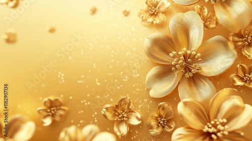 Elegant Golden Blooming Flowers with Soft Shimmering Background