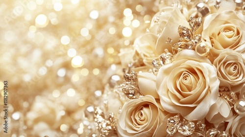 Elegant Cream Roses with Sparkling Gold Background in Soft Light
