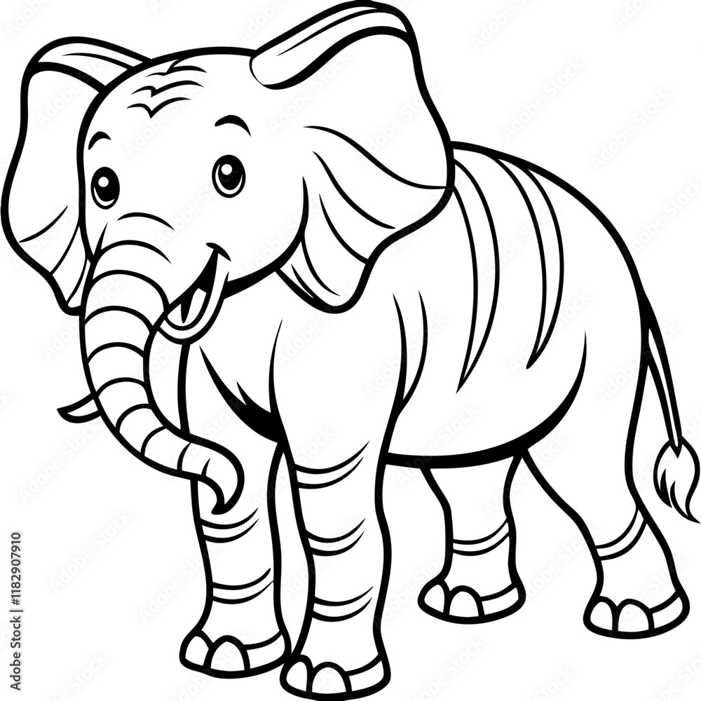 Fototapeta premium Playful elephant line art vector illustration, black and white, coloring book.