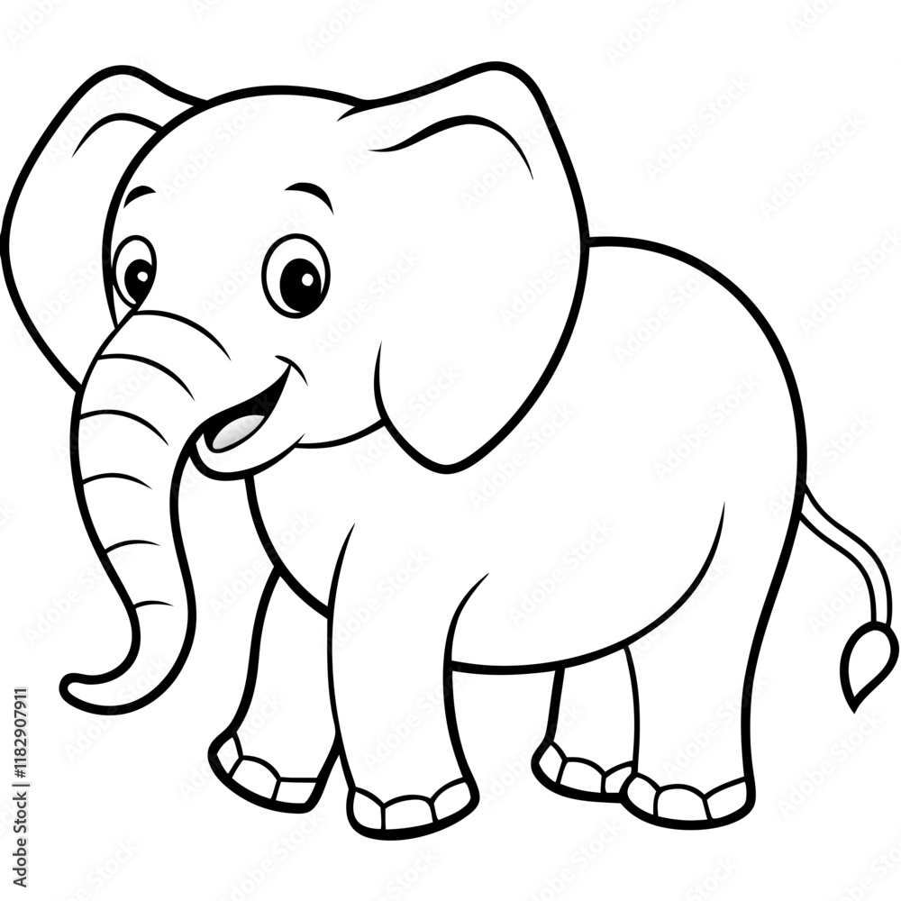 Naklejka premium Playful elephant line art vector illustration, black and white, coloring book.