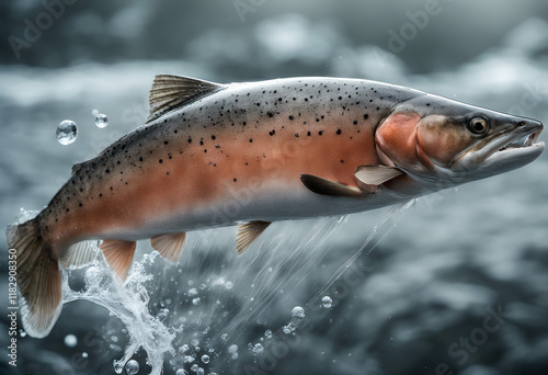 leaps air atlantic salmon fish jump olated swim water white object sea splash trout fresh background seafood tail food meal