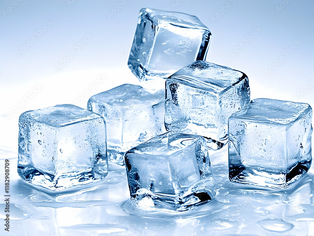 Ice Cubes Melting Slowly on a Reflective Surface with Water Droplets Beautifully Ice Cubes Melting Slowly on a Reflective Surface with Water Droplets Beautifully