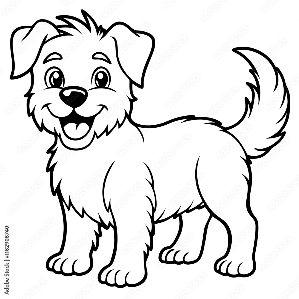 Happy cartoon dog vector illustration, black and white line art for kids. Happy cartoon dog vector illustration, black and white line art for kids.