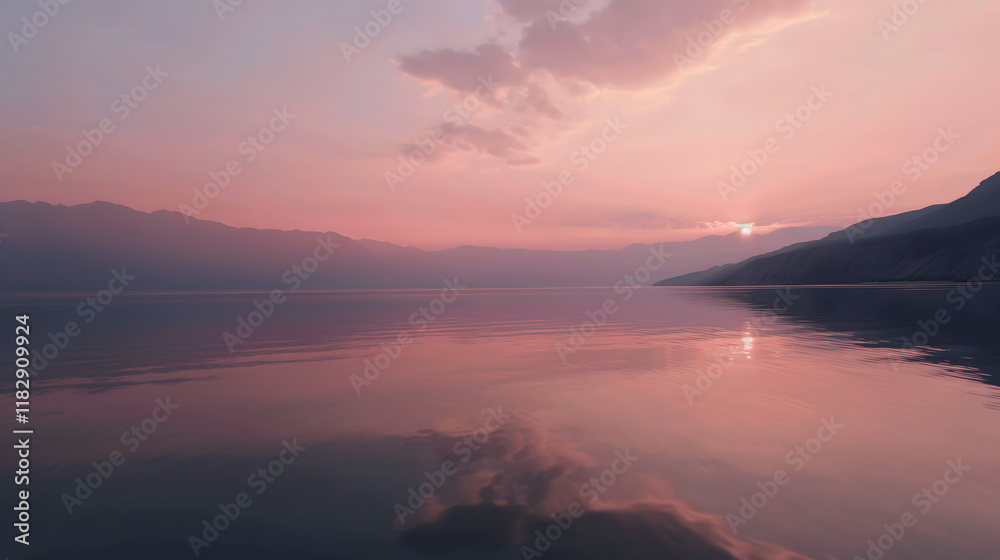 Fototapeta premium Dreamy Sunset Over a Calm Mountain Lake