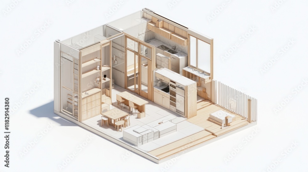 3D architectural plan of a compact urban micro-apartment, maximizing small spaces with innovative designs and multifunctional furniture 3D architectural plan of a compact urban micro-apartment, maximizing small spaces with innovative designs and multifunctional furniture