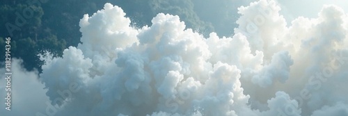 Dense white powder erupts in air, creates eerie mist, opaque veil, ethereal mist, cloudy landscape