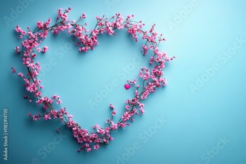 A delicate heart-shaped frame adorned with soft pink flowers, symbolizing love and affection, perfect for celebrating Valentine's Day.
