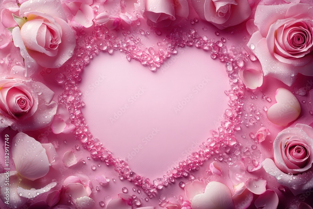 A delicate heart-shaped frame crafted from soft pink roses and lustrous pearls, radiating love and elegance for Valentine's Day celebrations. A delicate heart-shaped frame crafted from soft pink roses and lustrous pearls, radiating love and elegance for Valentine's Day celebrations.