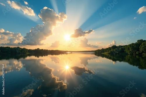 Rayos del sol reflejados en el agua de la laguna, sol reflection, bacalar, water photo