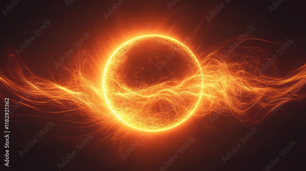 Fiery orb radiating energy, cosmic waves. Fiery orb radiating energy, cosmic waves.