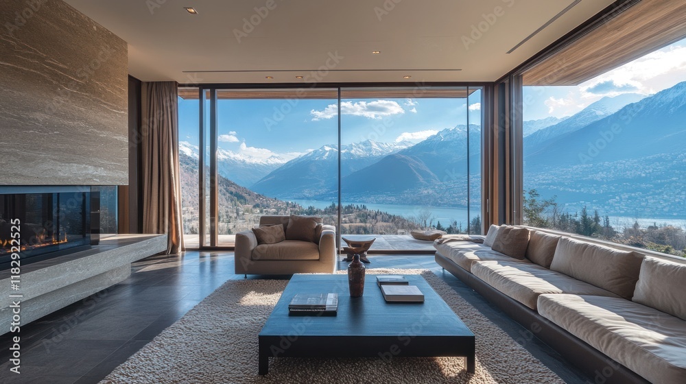 Fototapeta premium Luxury Mountain Lake View Living Room